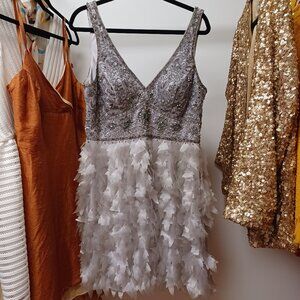 Sue Wong Beaded Gatsby Feather Dress size 14